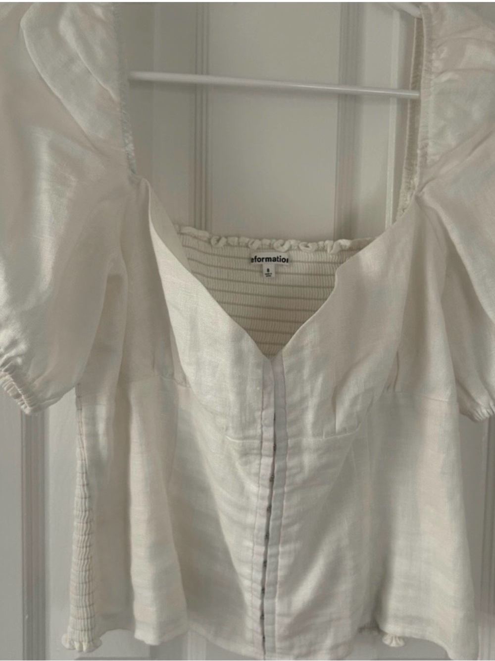 Reformation Cream Linen Blend Button-Front Blouse